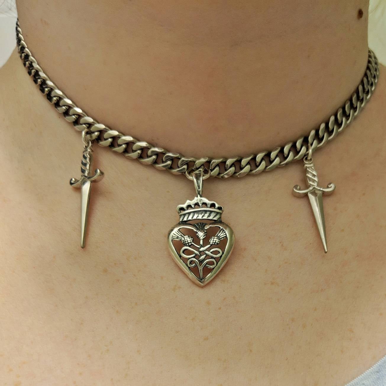 Sterling Silver Dagger Knife Charm Pendant Necklace