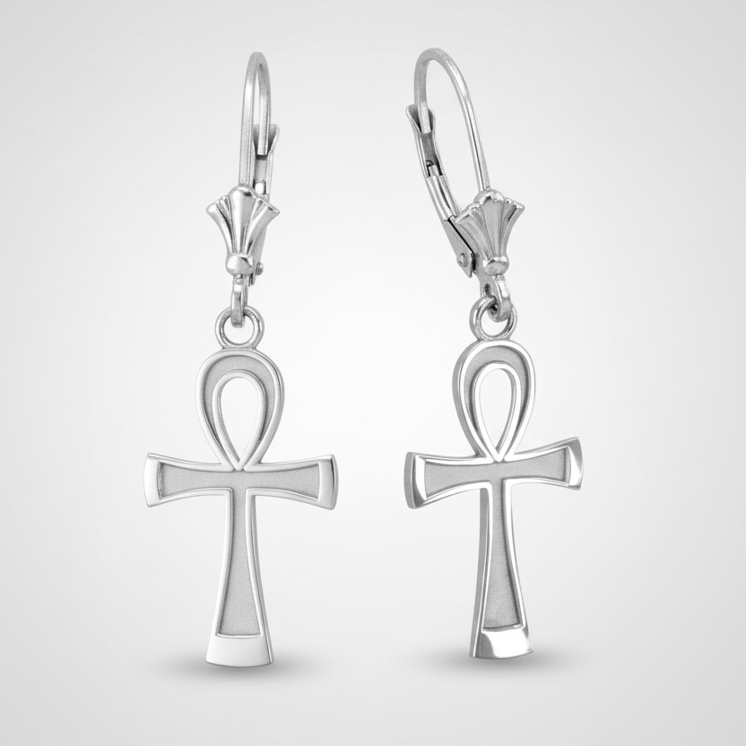 Sterling Silver Egyptian Ankh Cross Earrings