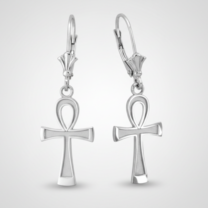 Sterling Silver Egyptian Ankh Cross Earrings