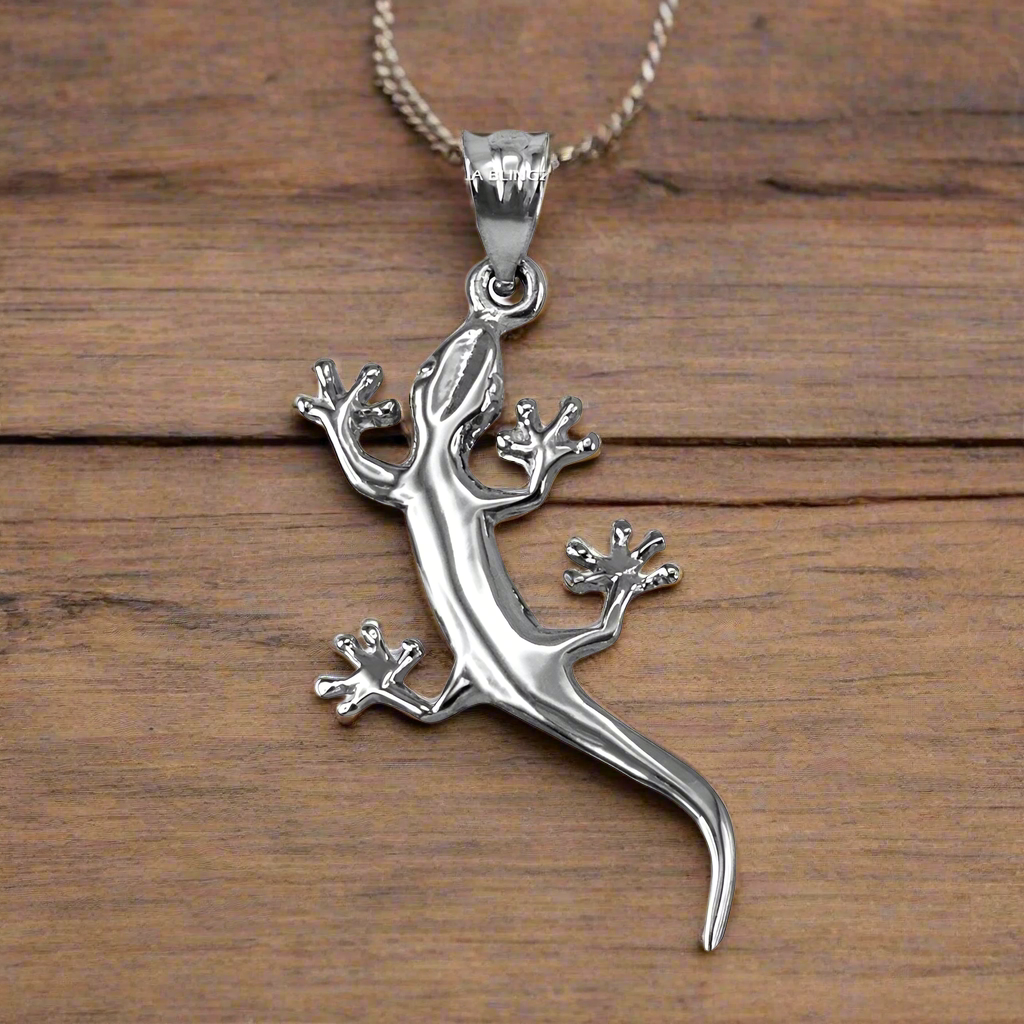 Polished Sterling Silver Salamander Lizard Charm Necklace