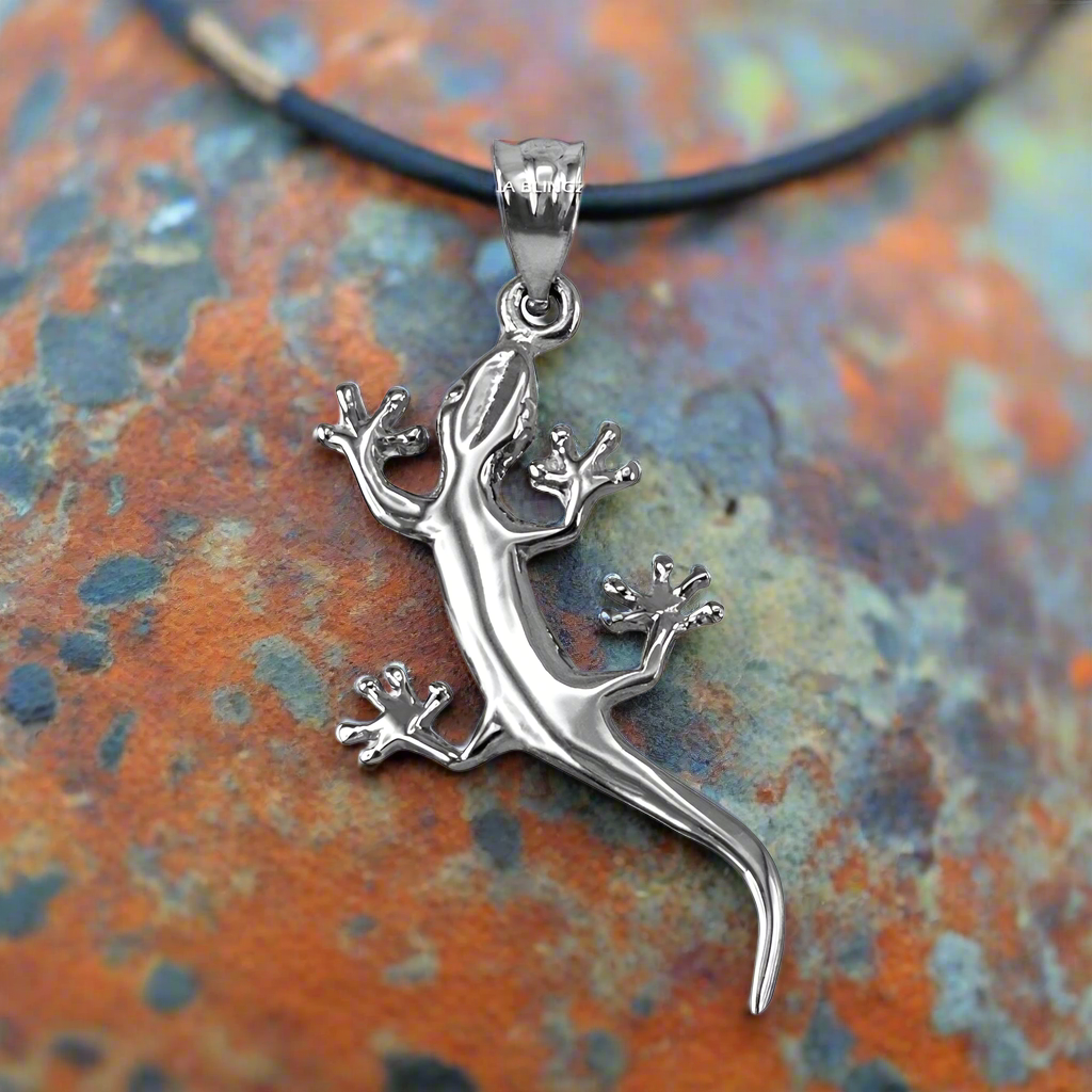 Polished Sterling Silver Salamander Lizard Charm Necklace