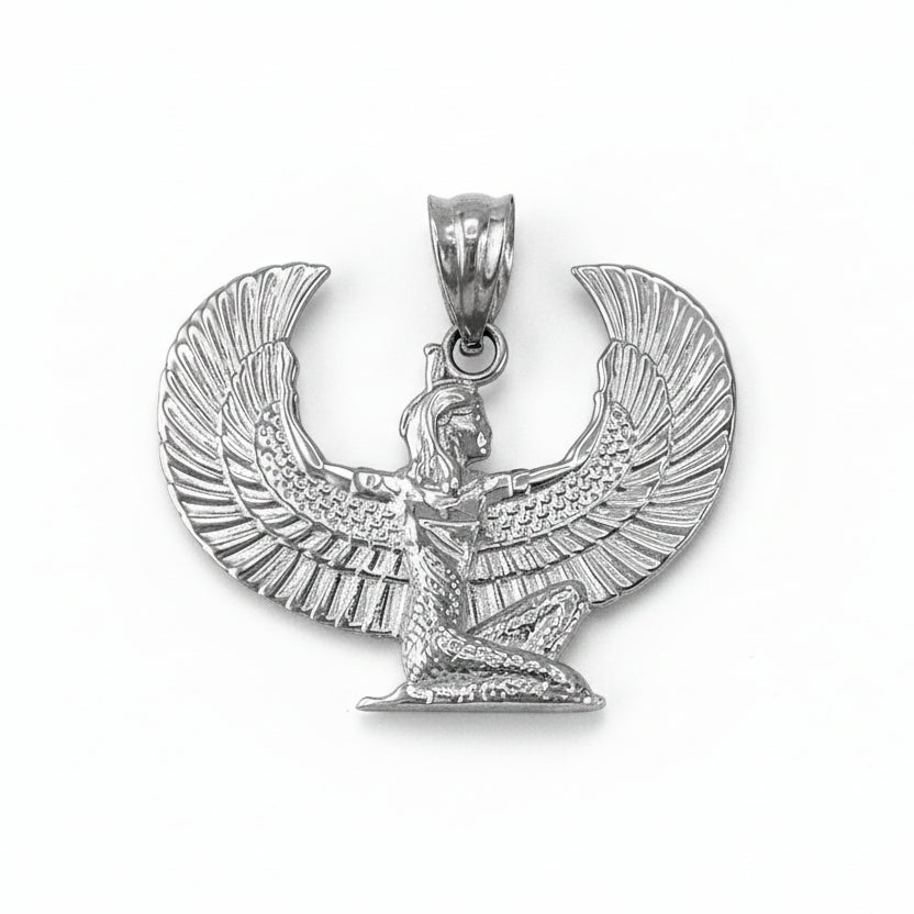 Gold Egyptian Isis Winged Goddess Pendant Necklace (yellow, white, rose gold, 10k, 14k)