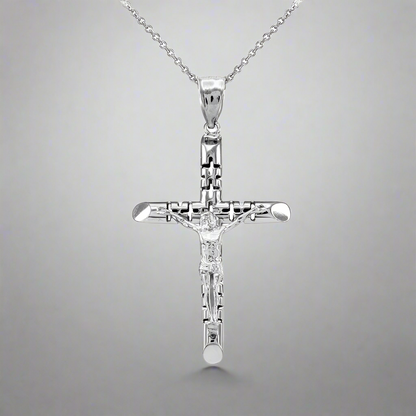 Sterling Silver Crucifix Tube Cross Pendant Necklace