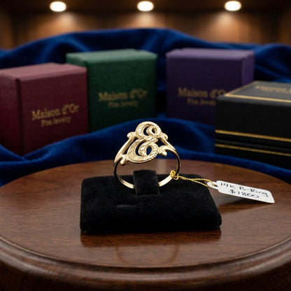 14K Yellow Gold Sparkle-Cut Letter Initial Script Ring