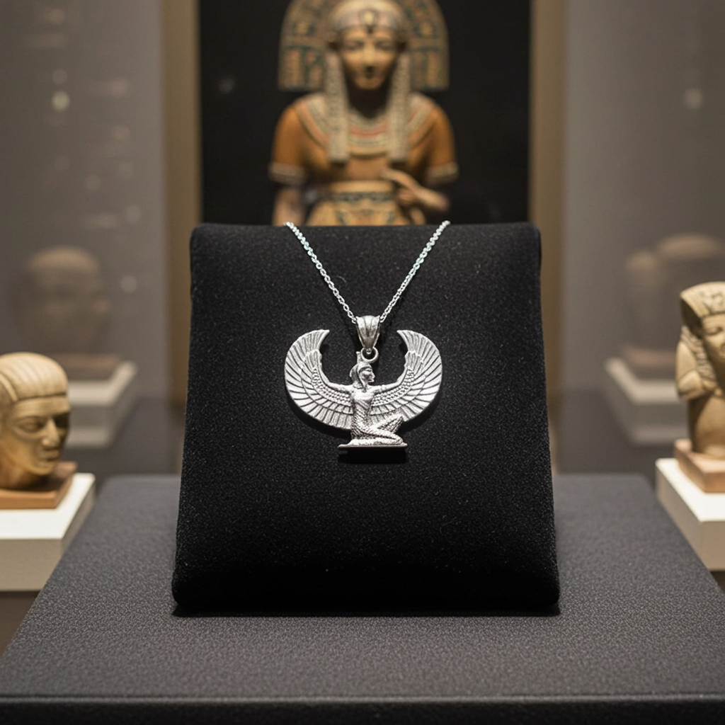 Sterling Silver Egyptian Isis Winged Goddess Pendant Necklace
