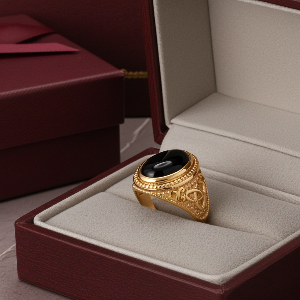 Gold Celtic Knot Black Onyx Statement Ring