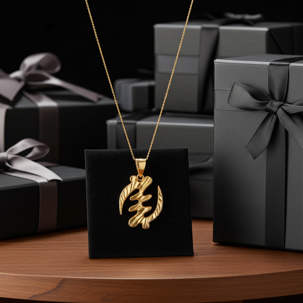 Gold African Adinkra Gye Nyame DC Pendant Necklace (yellow, white, rose gold, 10K, 14K)