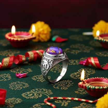Sterling Silver Om (aum) Purple Copper Turquoise Gemstone Ring Karma Blingz