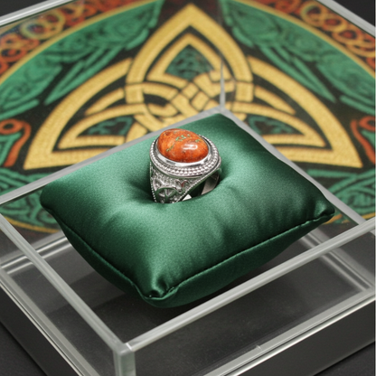 Sterling Silver Celtic Triquetra Orange Copper Turquoise Ring