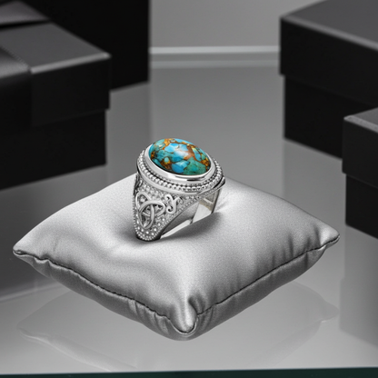 Sterling Silver Celtic Triquetra Blue Copper Turquoise Ring
