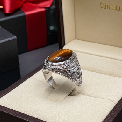 Sterling Silver Celtic Tiger Eye Gemstone Statement Ring