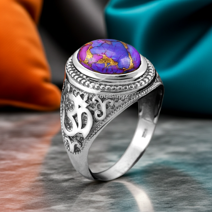 Sterling Silver Om (aum) Purple Copper Turquoise Gemstone Ring Karma Blingz