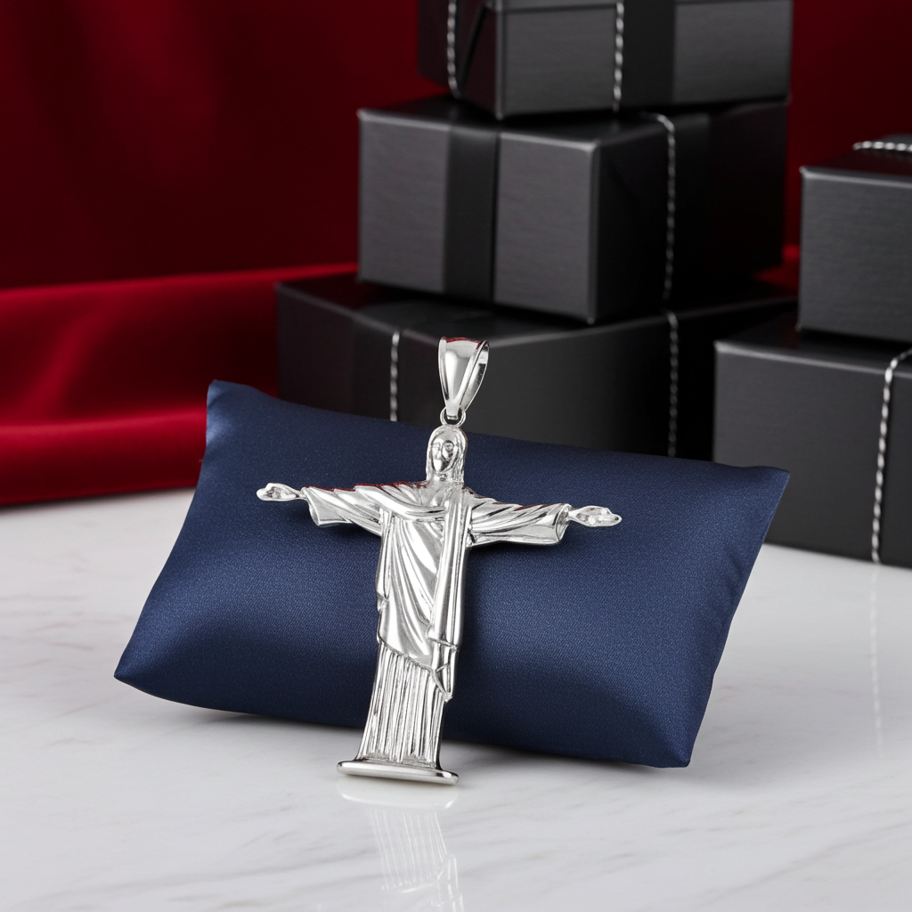 Sterling Silver Jesus Christ The Redeemer Cross Brazil Rio Statue Pendant