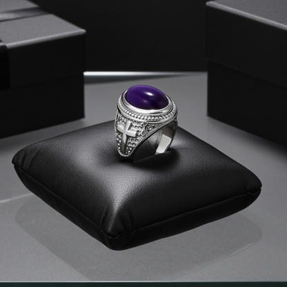 Sterling Silver Christian Cross Amethyst February Birthstone Ring