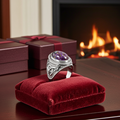 Sterling Silver Celtic Triquetra Purple Copper Turquoise Ring