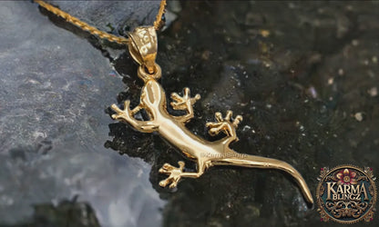 Polished Gold Salamander Lizard Charm Necklace (yellow, white, rose gold, 10k, 14k)