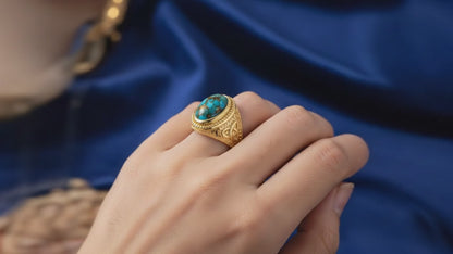 Gold Celtic Knot Blue Copper Turquoise Ring