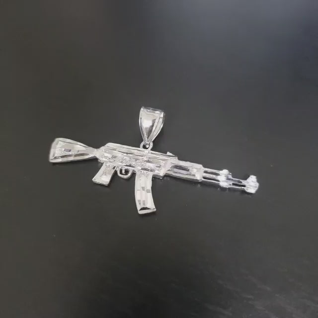 Sterling Silver AK-47 Rifle Gun Pendant - AK47 Silver Pendant