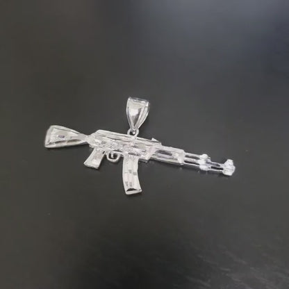 Sterling Silver AK-47 Rifle Gun Pendant - AK47 Silver Pendant