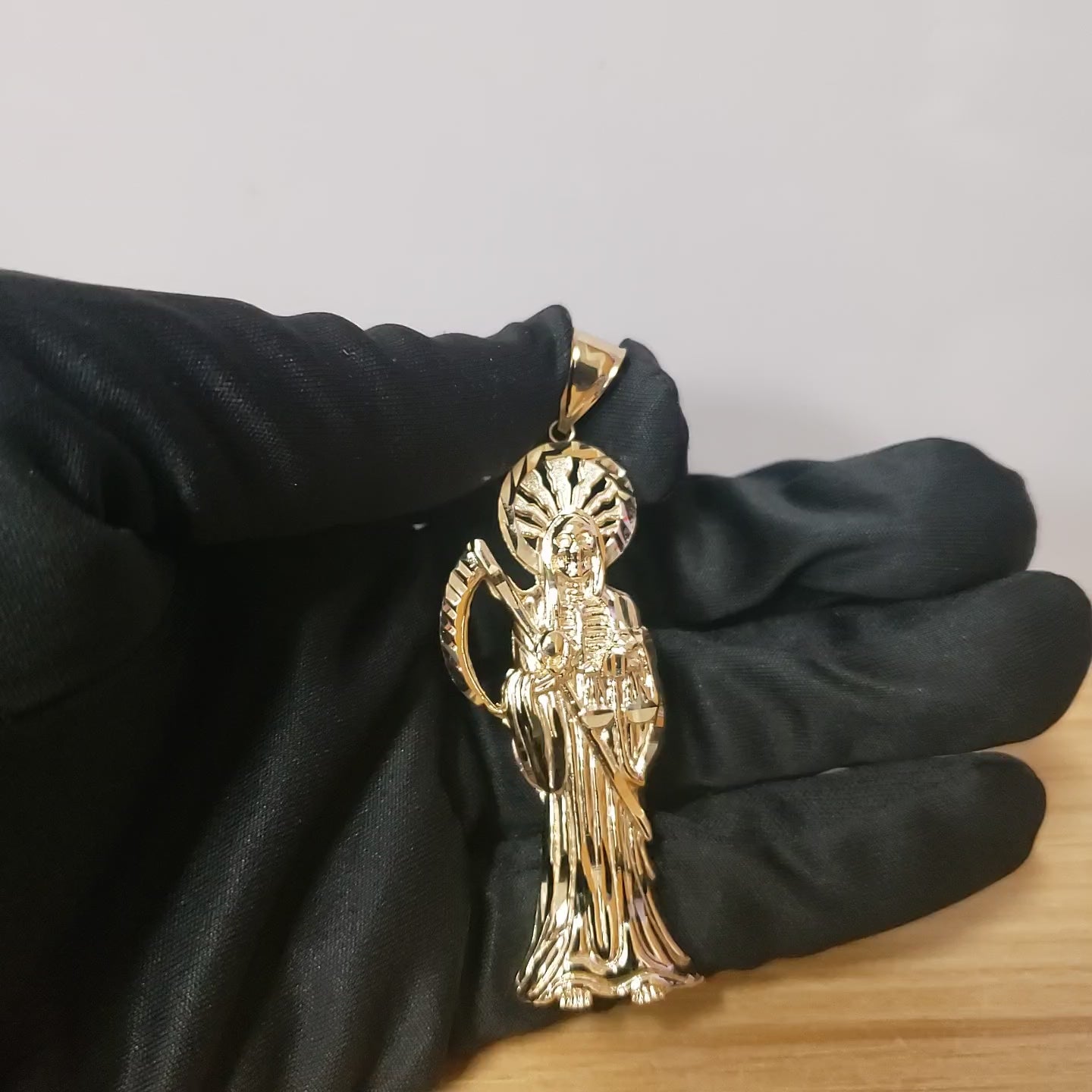 Santa Muerte Gold Pendant - 10k, 14k in Yellow, White, Rose Gold