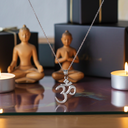 Sterling Silver Om (Aum) Yoga Charm Pendant Necklace