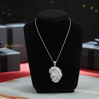Sterling Silver Lion Face Satin DC Leo Pendant Necklace