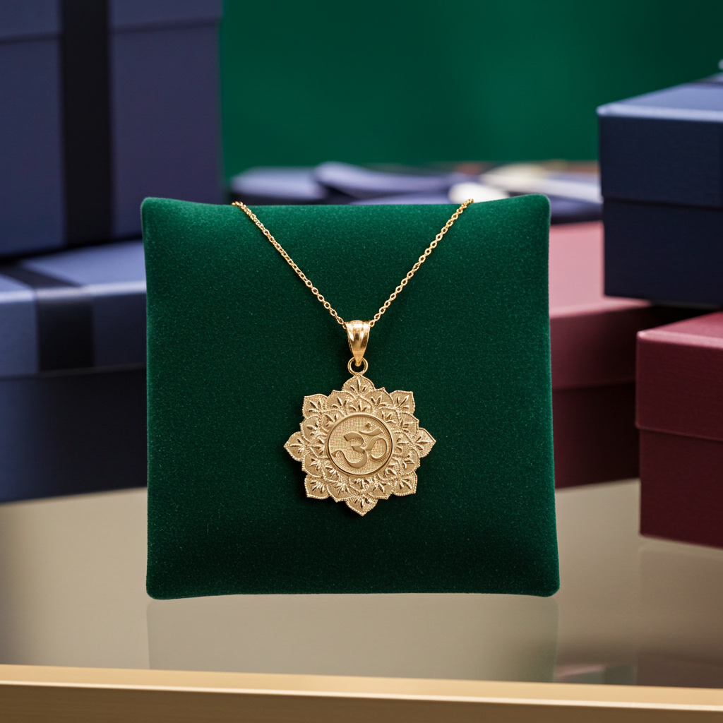 Gold Om Lotus Mandala Pendant Necklace - Yellow, White, Rose Gold - 10k & 14k Karma Blingz