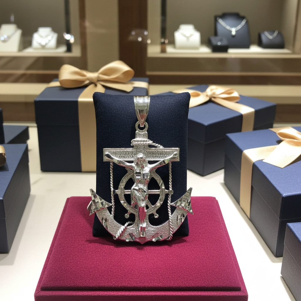 Solid Gold Mariner Anchor Mens Large Crucifix Cross Pendant (yellow, white, rose gold, 10k, 14k)