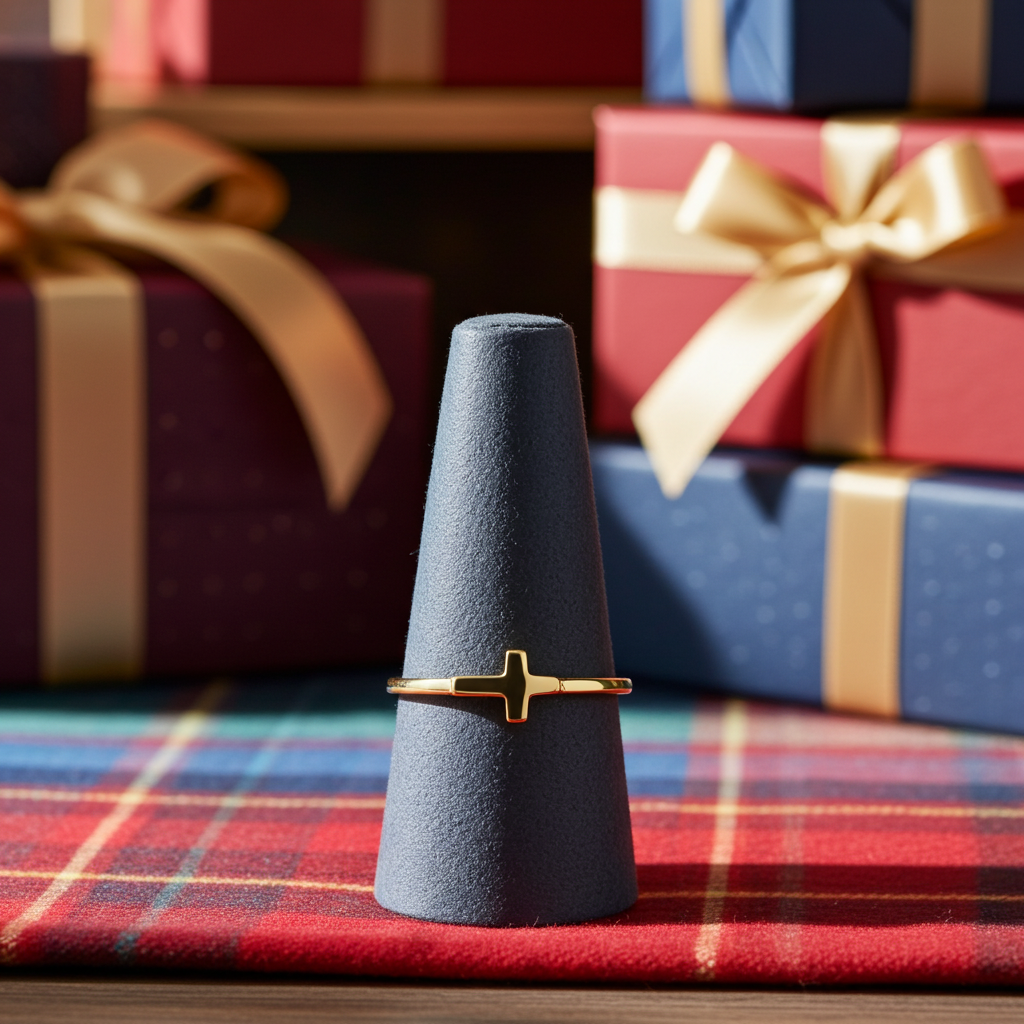 Gold Sideways Cross Minimalist Stacking Ring for Women