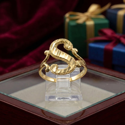 14K Yellow Gold Sparkle-Cut Letter Initial Script Ring