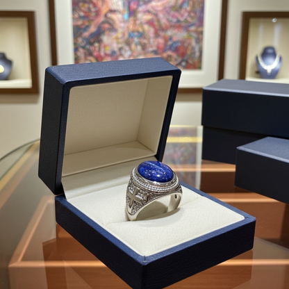 Sterling Silver Christian Cross Lapis Lazuli Gemstone Ring
