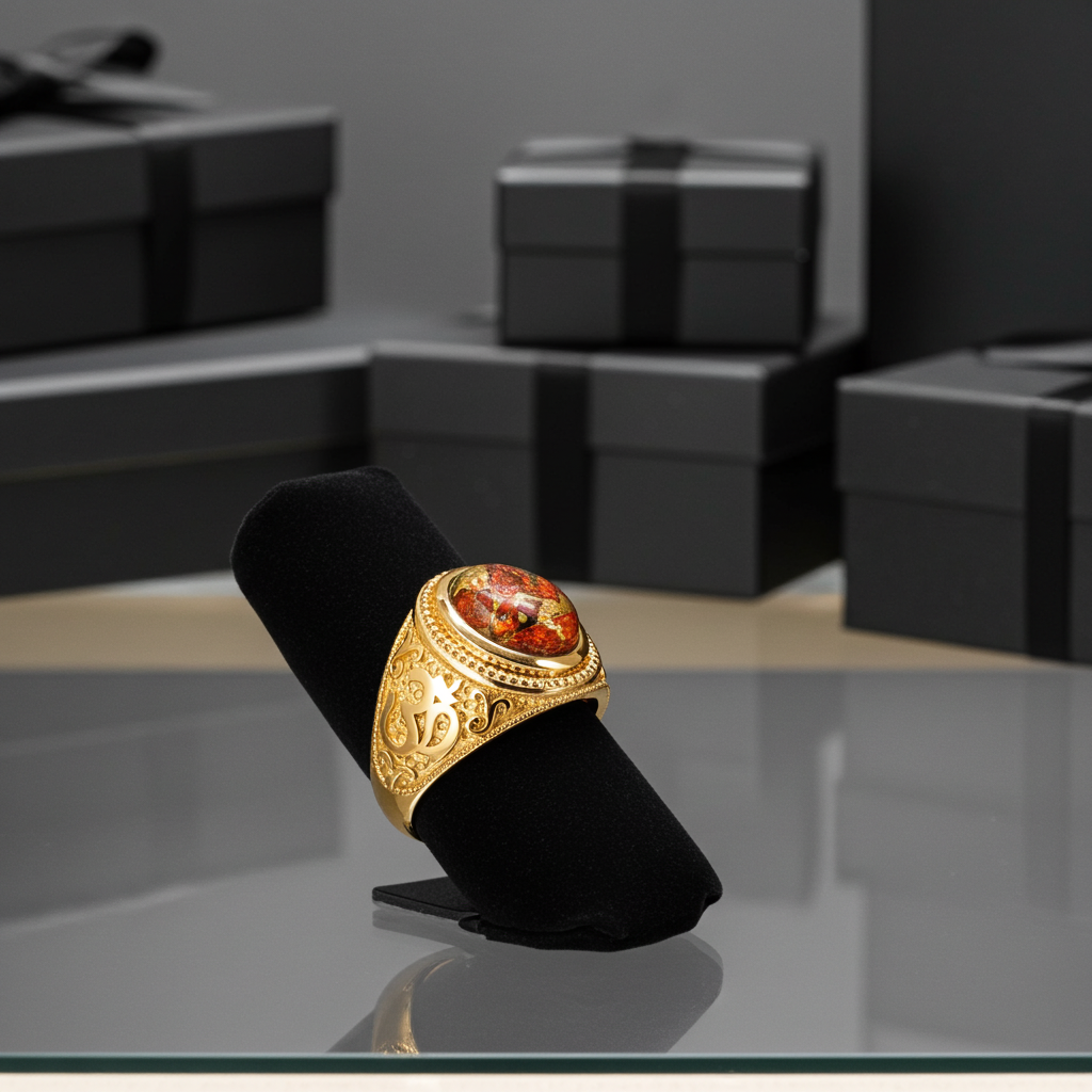Gold Om (aum) Oval Orange Copper Turquoise Ring Karma Blingz
