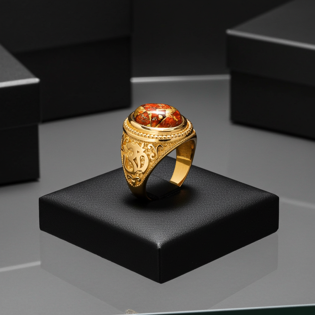Gold Om (aum) Oval Orange Copper Turquoise Ring Karma Blingz