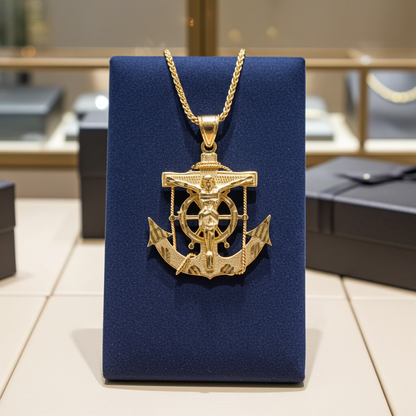 Solid Gold Mariner Anchor Mens Large Crucifix Cross Pendant (yellow, white, rose gold, 10k, 14k)