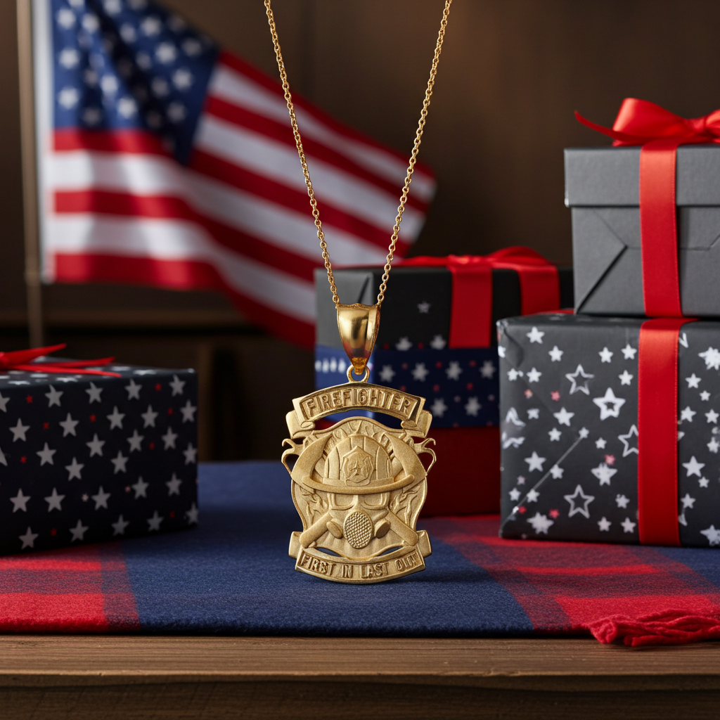 Satin Gold Firefighter Pendant Necklace (14K, 10K, yellow, white, rose gold)