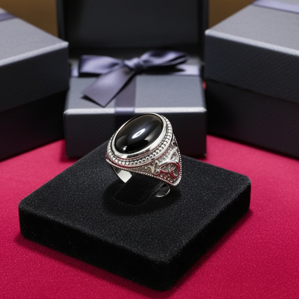 Sterling Silver Celtic Trinity Band Black Onyx Statement Ring