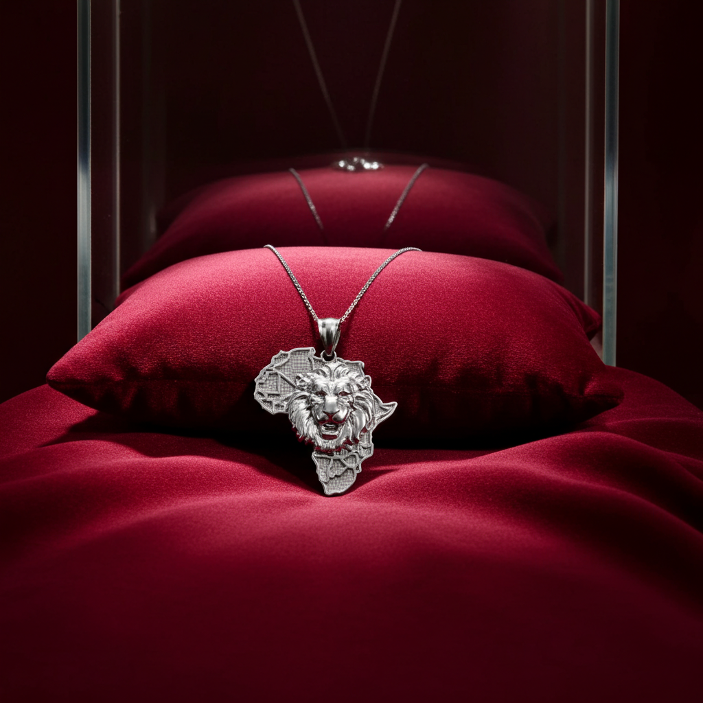 Sterling Silver African Lion Pendant Necklace