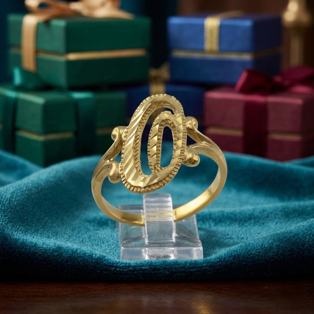 14K Yellow Gold Sparkle-Cut Letter Initial Script Ring