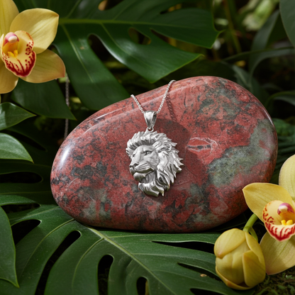Sterling Silver Lion Face Satin DC Leo Pendant Necklace