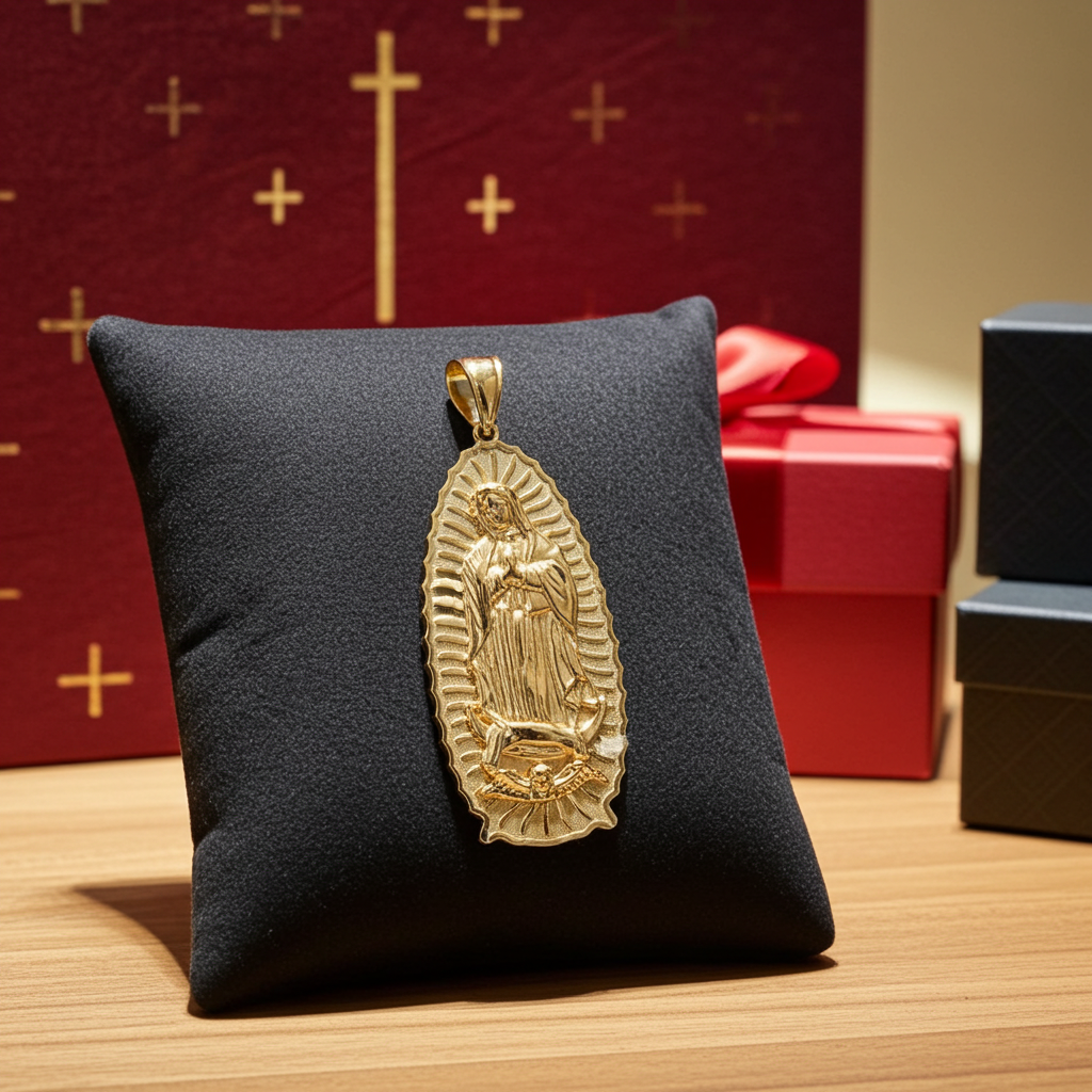 Gold Our Lady of Guadalupe Virgin Mary Pendant 10K 14K, 3 Sizes, Yellow, White, Rose