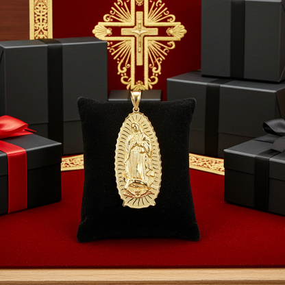 Gold Our Lady of Guadalupe Virgin Mary Pendant 10K 14K, 3 Sizes, Yellow, White, Rose