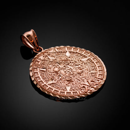10K Gold Aztec Mayan Sun Calendar Pendant Necklace (yellow, white, rose gold) Karma Blingz
