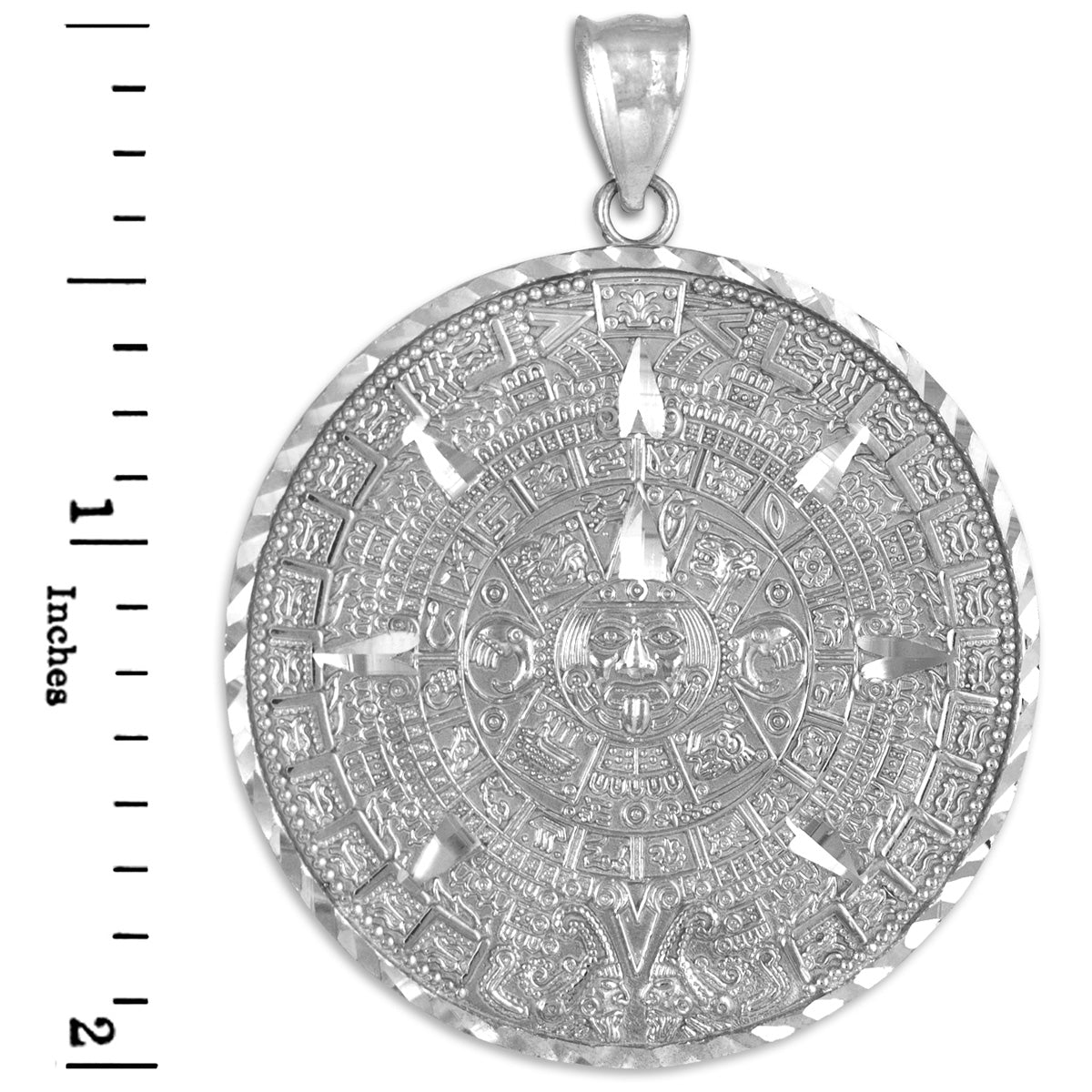 14K Gold Aztec Mayan Sun Calendar Pendant (3 sizes, yellow, white, rose gold) Karma Blingz