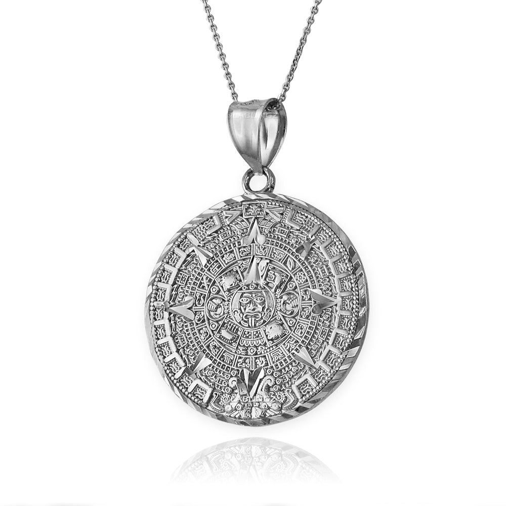 14K Gold Aztec Mayan Sun Calendar Pendant Necklace (yellow, white, rose gold) Karma Blingz