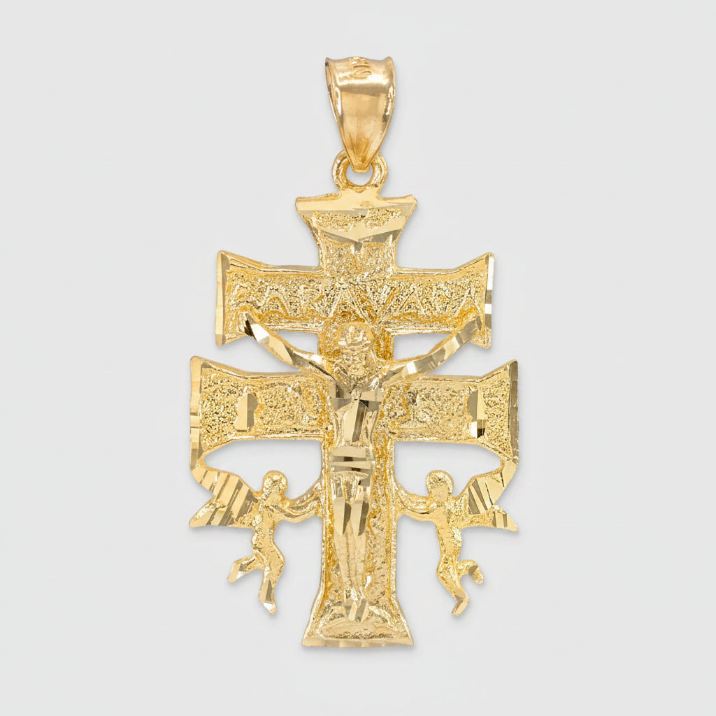 Solid Gold Caravaca Crucifix Double Cross Pendant (yellow, white, rose gold, 10k, 14k) Karma Blingz