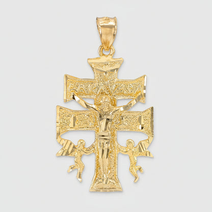 Solid Gold Caravaca Crucifix Double Cross Pendant (yellow, white, rose gold, 10k, 14k) Karma Blingz