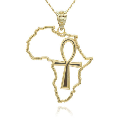 Polished Gold Africa Map Egyptian Ankh Openwork Pendant Necklace Karma Blingz