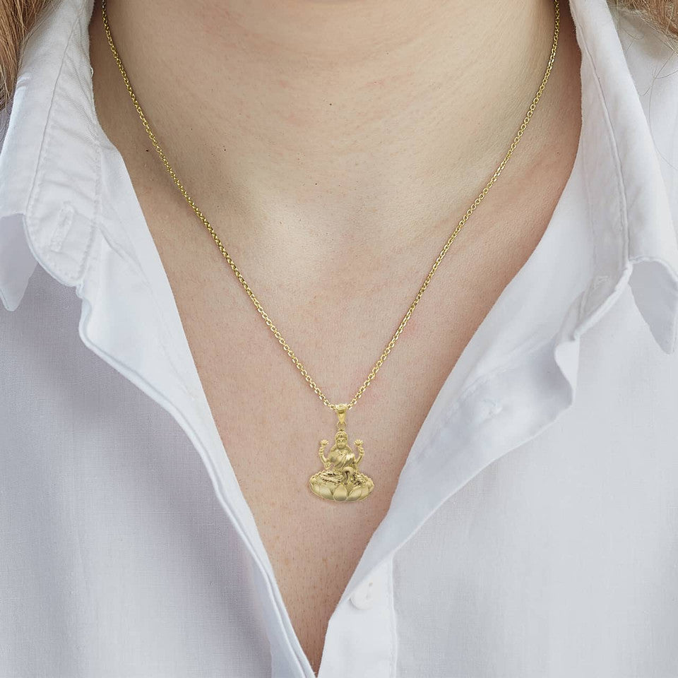 Gold Hindu Goddess Lakshmi (Luxmi) Pendant Necklace Karma Blingz