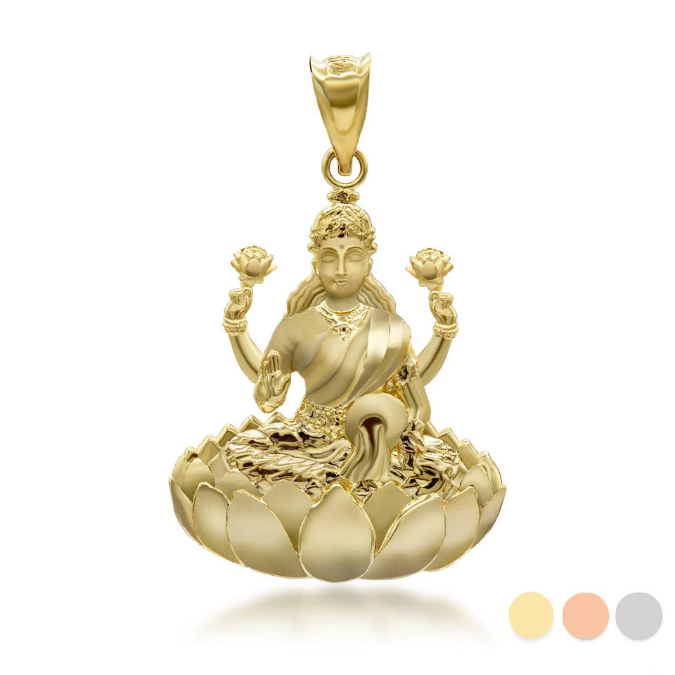 Gold Hindu Goddess Lakshmi (Luxmi) Pendant Necklace Karma Blingz