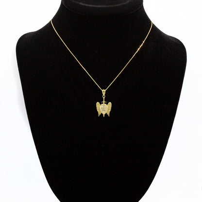 Saint Michael Sword and Shield "Quis ut Deus" Gold Pendant Necklace Karma Blingz